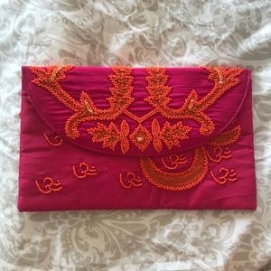 Sir Alistair Rai Pink Orange Beaded Clutch